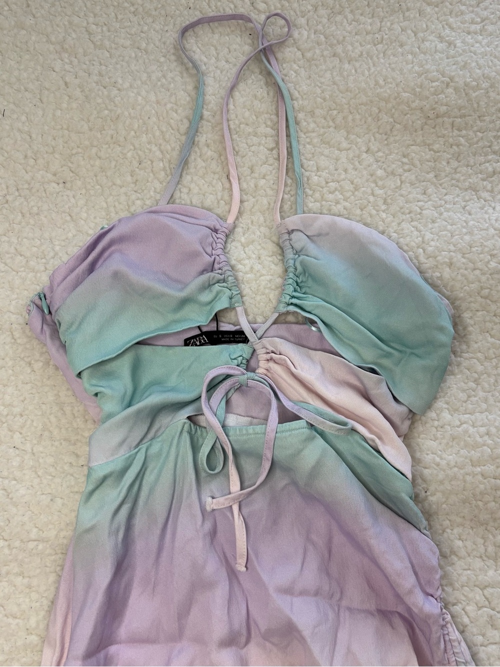 Zara Women Pastels Tie Dye Cut Out Ruched Mini Dress - Picture 2 of 10